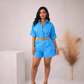 European and american cross-border women's clothing  summer new arrivals: african-style plus size turn-down collar short sleeve shirt and wide leg shorts casual set