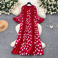 K-style polka dot pleated short-sleeved dress women's summerruffle sleeve round neck pleated skirtslimming lookelegantwork clothing skirt