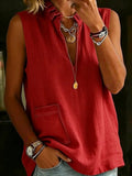 elegance stand collar ruffles cotton and linen shirt summer sleeveless tops