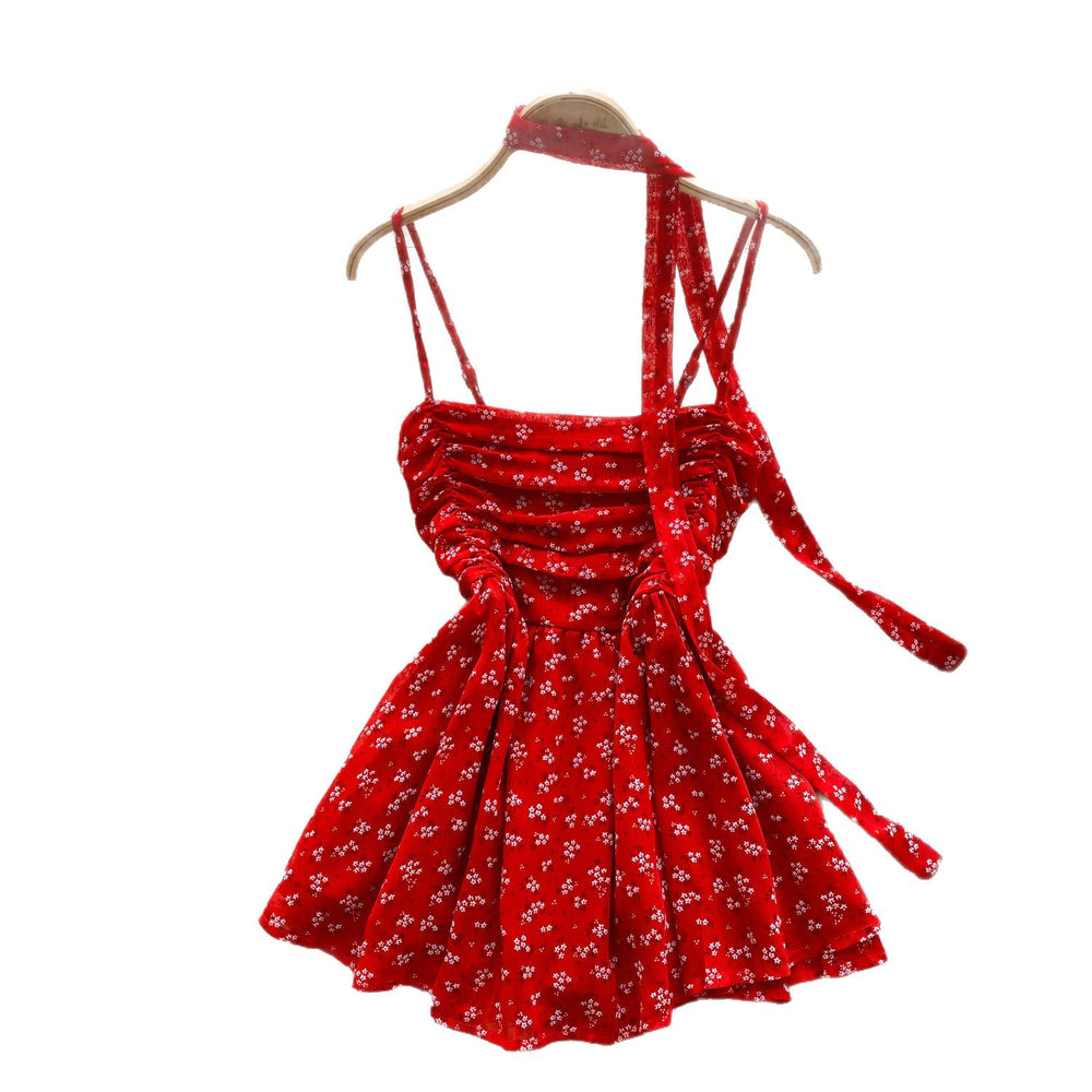Lazy sweet red floral camisole women's summer work clothing style silm ribbon outwearelegant vest