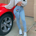 Independent station best sellingprinting butterfly jeans women's 4 flap pocket pants cross-border fashion style pants female sexyhigh waist