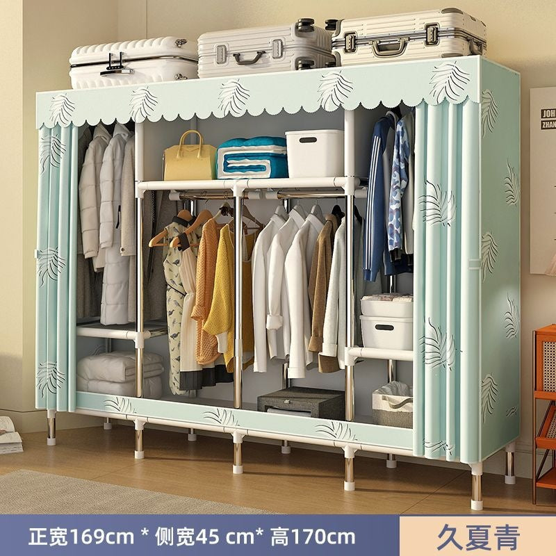 Simple wardrobe for home bedroom steel frame thickened and thickened steel pipe assembled cloth wardrobe rental room strong and durable cabinet
