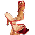 Women's red high-heeled sandals - fashionable party slip-ons, square toe, comfortable and minimalist high heels for women