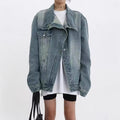 Fashion cross-border  asymmetrical washed denim outwearlooseniche stylesense of designshort lapeltops for women