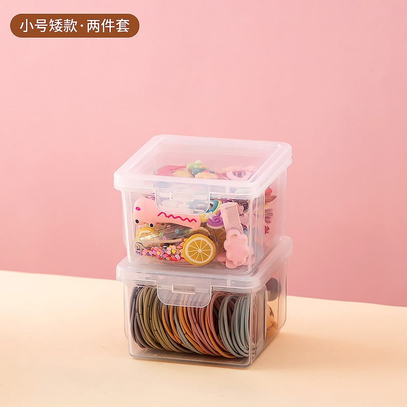 Desktop jewelry hairpin headgear transparent storage box plastic mirror cabinet drawer children's hair accessories storage box with lid ins