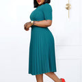 D3292 cross-border new european and american  round neck midi pleated skirt plus size african cross-border african dress