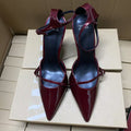 Zaautum new products 2024 pointed toe shoes women's patent leather stiletto wine red women's shoes high heels buckle shallow mouth hollow sandals