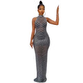 X5259 european and american fashion   sexy backless nightclub party dress rhinestone see-through maxi dress for women