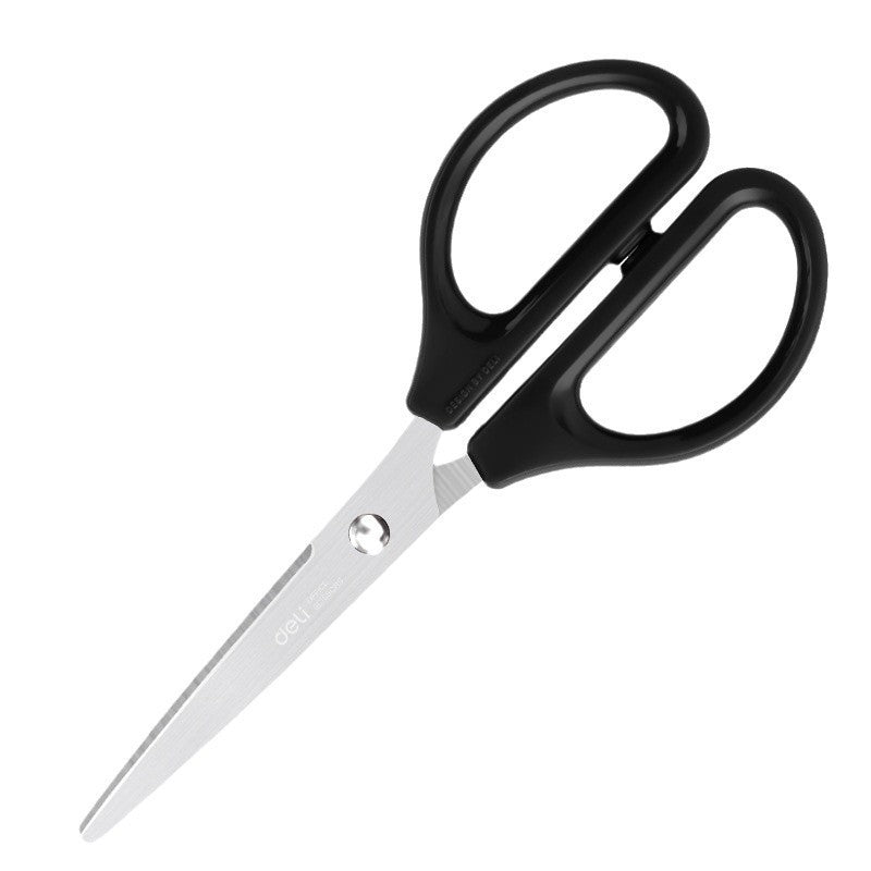 Deli 0602 office stationery scissors home office anti-stick handmade scissors black handle stainless steel paper cutter