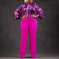 D316 european and american style women's clothing  autumn/winter loose plus size casual printed long sleeve shirt and wide leg pants cross-border two-piece set
