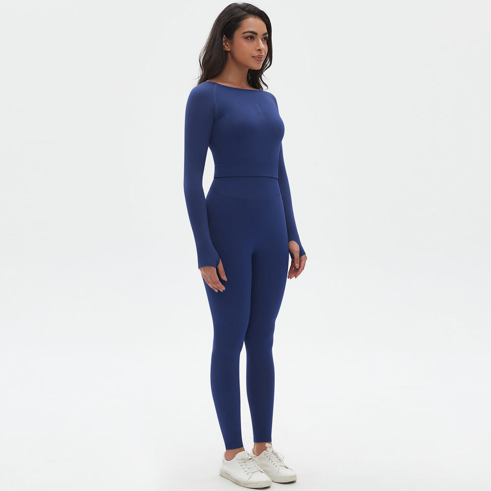 fashion seamless knittingpure color tight high elastic yoga suit sports running fitness suit two-piece set for women