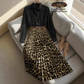 Ready-to-ship  new arrival: women's elegant leopard print patchwork pleated skirt h-line waist slimming dress - dropshipping available