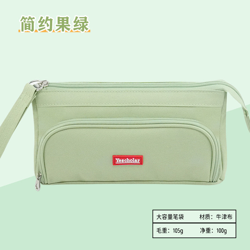 Cross-border pencil case Large capacity simple stationery box Double canvas Multifunctional portable stationery bag Primary school student pencil case
