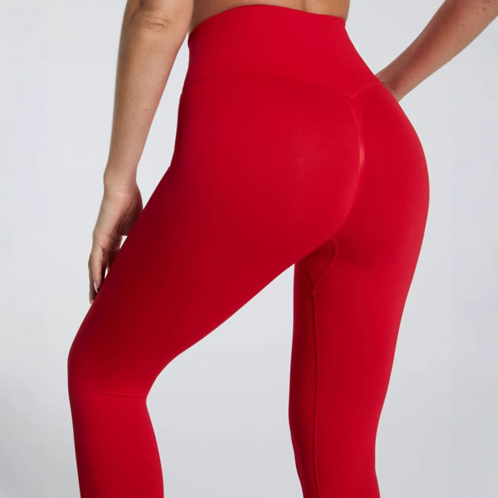 Seamless basic yoga high-waisted butt-lifting workout leggings with back v-shape design