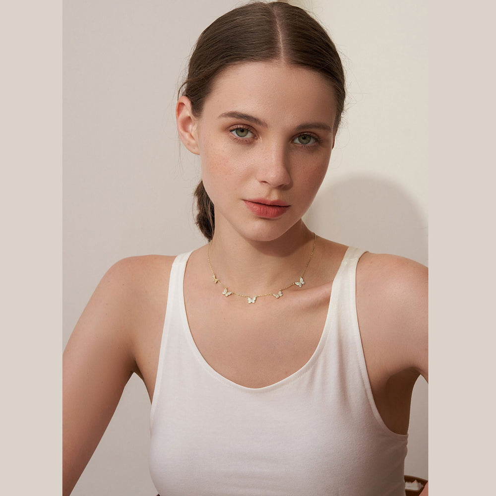 Luochen ins style copper butterfly diamond patchwork necklace pendant classyelegant exquisite easiest for match clavicle chain jewelry