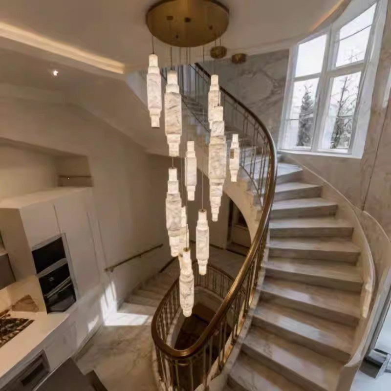 Accessible luxury postmodern house height living room lamp duplex staircase full copper marble dining room chandelier casual bedroom lighting fixture