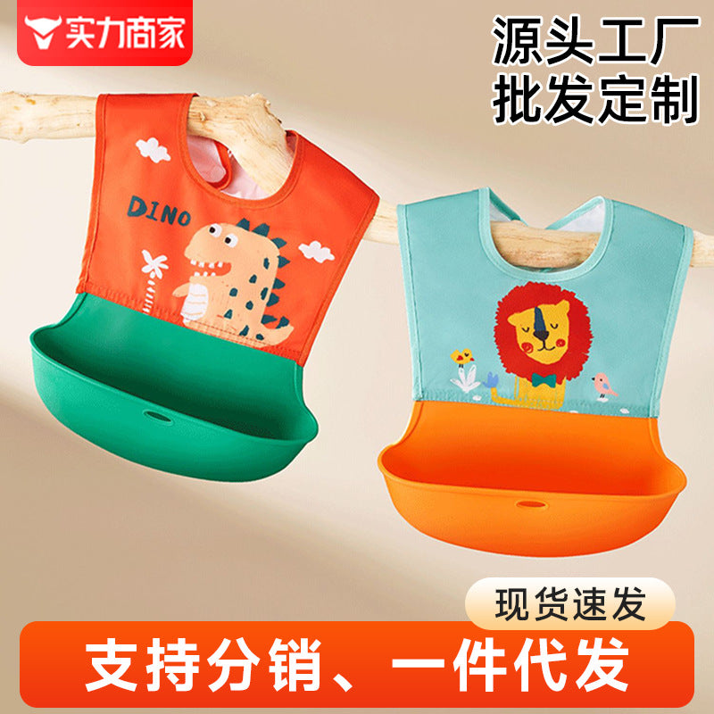 Baby eating bib waterproofkids baby silicone saliva pocket child feeding bib toddler food supplement rice pocket