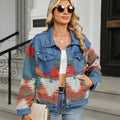 European and american cross-border e-commerce women's apparel:  independent store autumn new arrival - washed color block denim jacket, cropped top