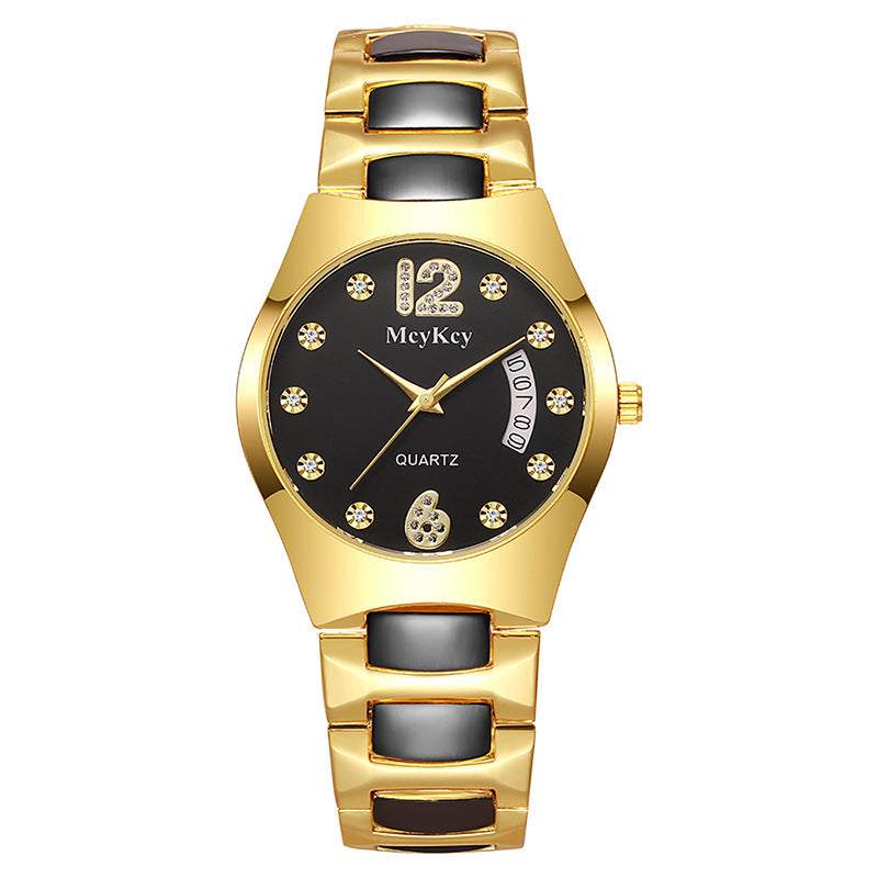 Mcykcy manufacturer's supply list: roman numeral diamond calendar solid tungsten steel two-tone deep waterproof men's watch - silver