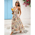 european and american women's printed v-neck cami dress with cinched waist and flared sleeveless design – perfect for beach vacations and everyday wear