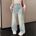 【wholesale order】new girls' denim kids' spring/autumn loose straight-leg washed soft denim casual versatile pants