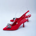 2026 new women's high heel sandals - pointed toe, ankle strap with bow, rhinestone chain detail, stiletto heel, low-cut pumps
