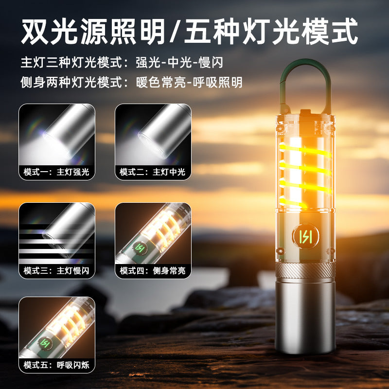 Cross-border new LED flashlight white concentrating Type-C rechargeable aluminum alloy telescopic zoom warm light mini flashlight