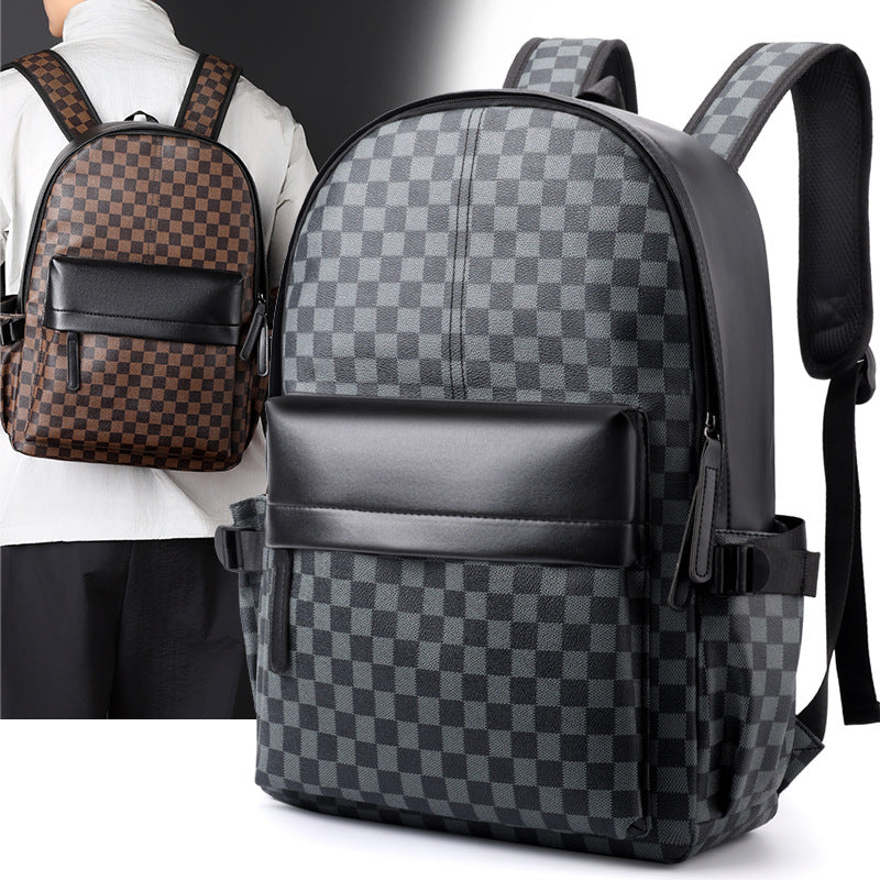Business Trend Plaid Backpack Versatile Casual Men's Commuter Computer Backpack Large Capacity Travel Backpack School Bag