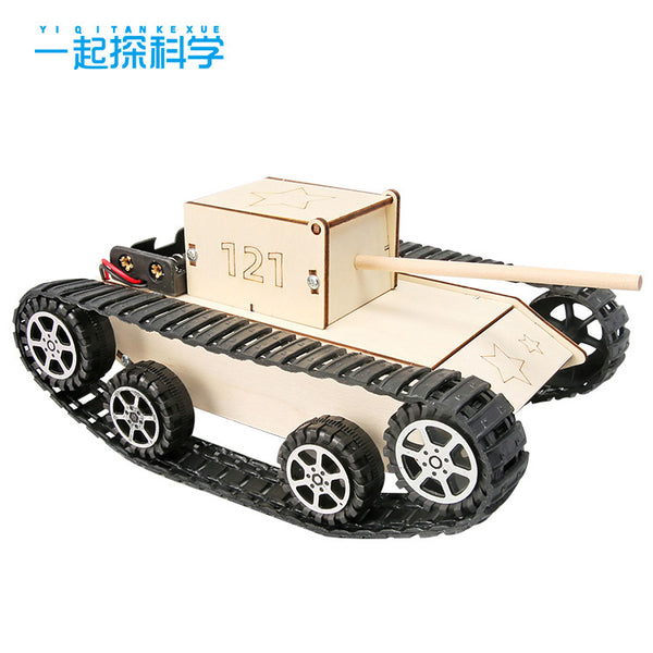 Wood simulation electric tank DIY toy primary school students science and technology assembly model homemade crawler tank teaching aids