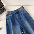 Lazy feeling new arrivalhigh waist wide leg denim half length pants women's summercasualcasuallooseslimming lookeasiest for matchstraight-leg pants