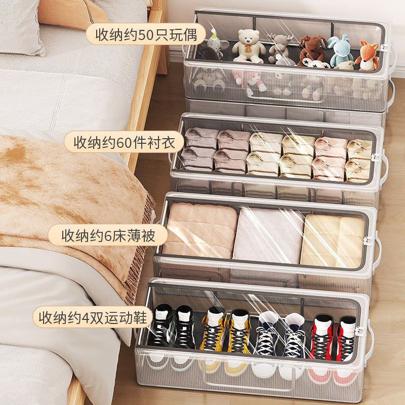 2024 new PVC installation-free household transparent storage shoe box thickened steel frame foldable bed bottom storage box