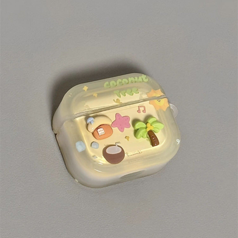 Suitable for pro2 protective cover 23rd generation shell three-dimensional coconut tree cabin Suitable for apple airpods4 protective cover airpod