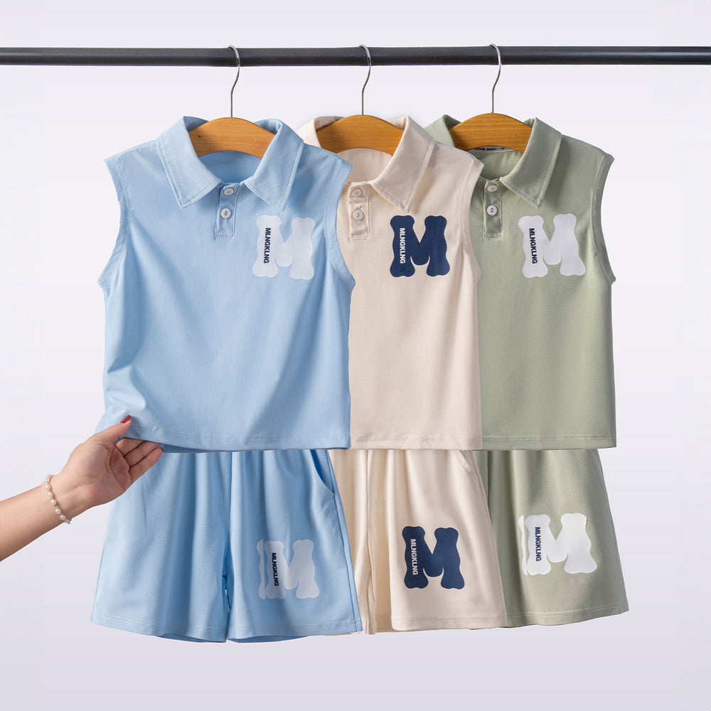 Boys' summer outfit : new polo shirt & breathable sports set - sleeveless two-piece kids' clothing - cross-border wholesale