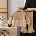 Girls' faux mink two-piece sweater set -  autumn/winter new collection - baby girl crewneck sweater and pants outfit
