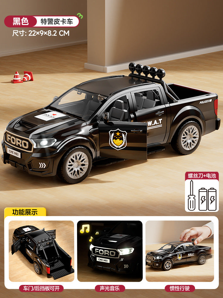 Kids' large police car, security pickup truck, swat rescue vehicle - sound & light musical toy car, realistic model