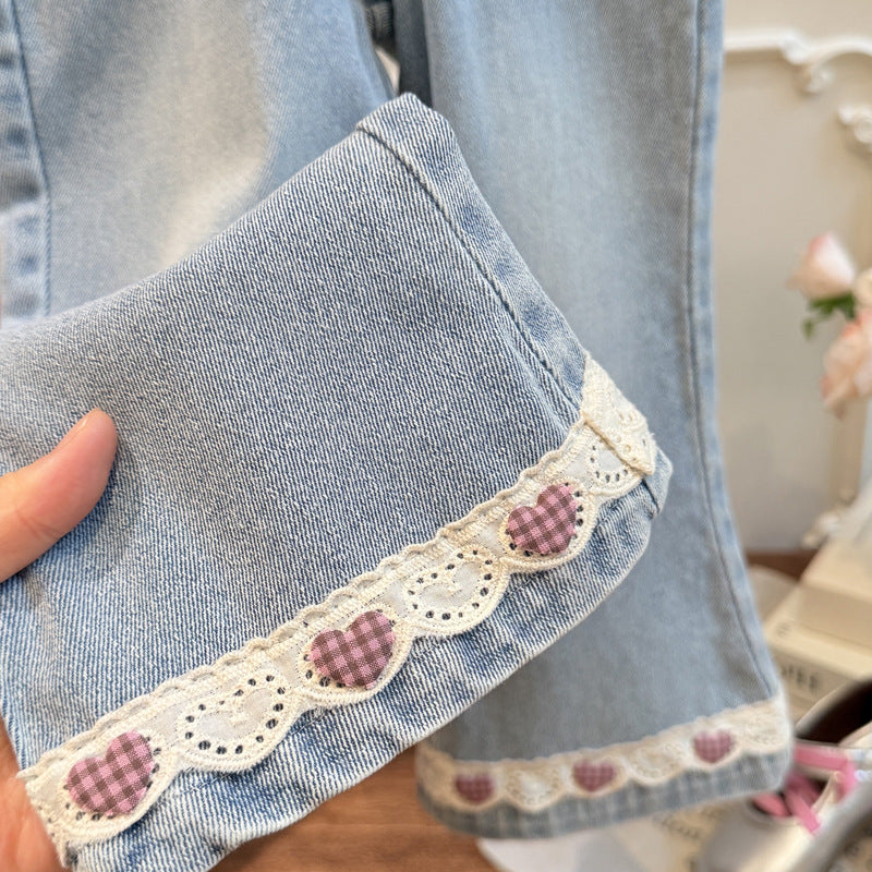 New spring trendy girls' jeans: korean style fashionable and stylish casual pants for kids - versatile children's clothing