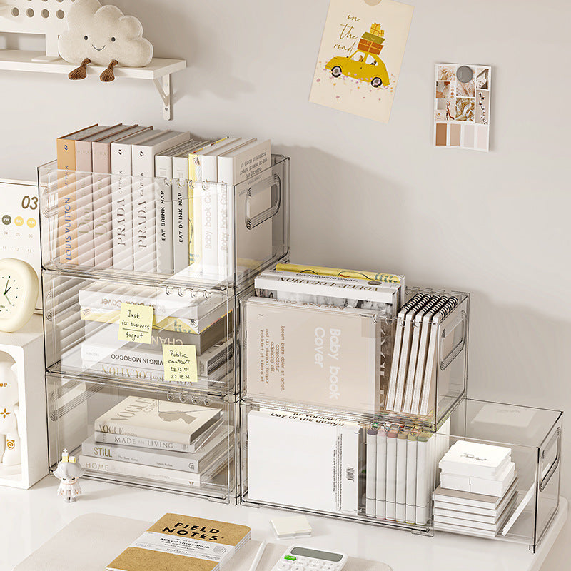 Retractable storage box Household large-capacity cosmetic finishing box Desktop book shelf Free stacking storage