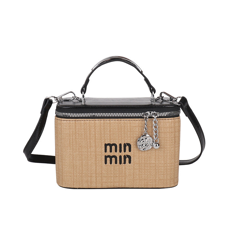 Cross-border niche striped casual box bag women's summer fashion commuter handbag Korean version retro versatile messenger bag