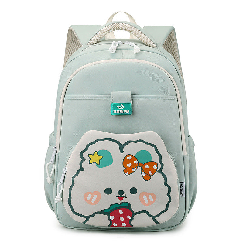 Elementary school backpack - cute cartoon rabbit design, multiple pockets, easy to clean, shape-retaining, dopamine color scheme, water-resistant backpack