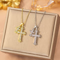 [titanium steel] cross-border popular diamond double cross necklace, high-end elegant fashion stylish clavicle chain jewelry