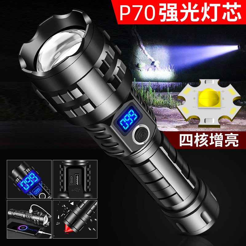 Cross-border explosive led strong light flashlight outdoor remote shooting type-c charging telescopic focusing household emergency flashlight