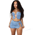 European and american cross-border women's fashion:  summer new arrivals - sexy tie-up bandeau top with slit mini skirt