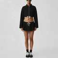 new arrival cotton mixed draped loose waist cord breathable stand collar zipper outwear short skirt casual sports suit