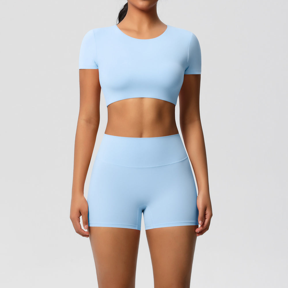 New arrival: european and american style solid color double-sided brushed breathable compression yoga set - 8 piece activewear set for running and fitness
