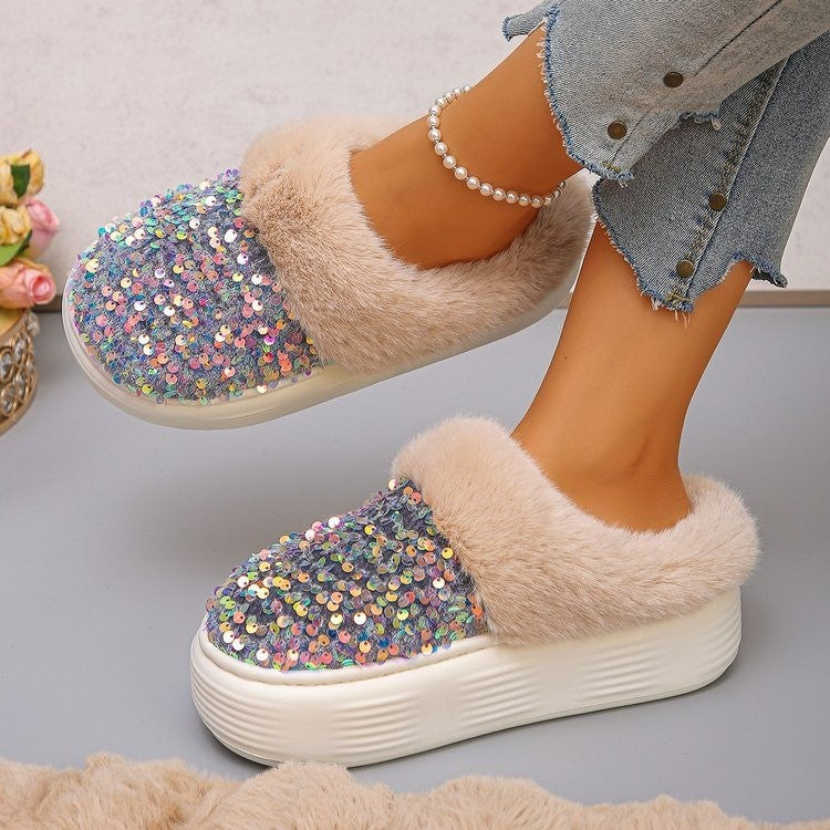 Exportplus sizewomen's thick sole cotton shoes fleece-linedthickenedfall and winternew arrival snow boots sequinfashion cross-border snow boots