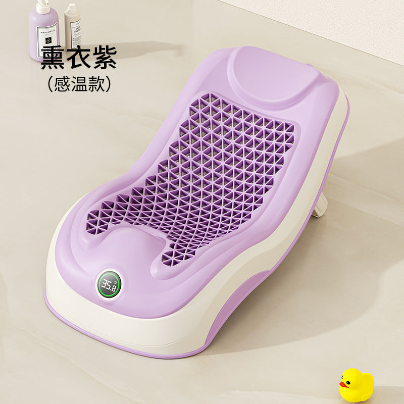 New smart temperature-sensing baby bath support: sit, lie down, and support for bathing – non-slip, portable bath rack