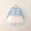 Girls' princess dress - new autumn collection: long-sleeved mesh dress with sweet bow detail - stylish and chic for little girls