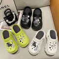 Women's summer outdoor slippers: stylish platform clogs with height boost, cute cartoon bear design, and beach-friendly closed-toe sandals with rhinestone accents