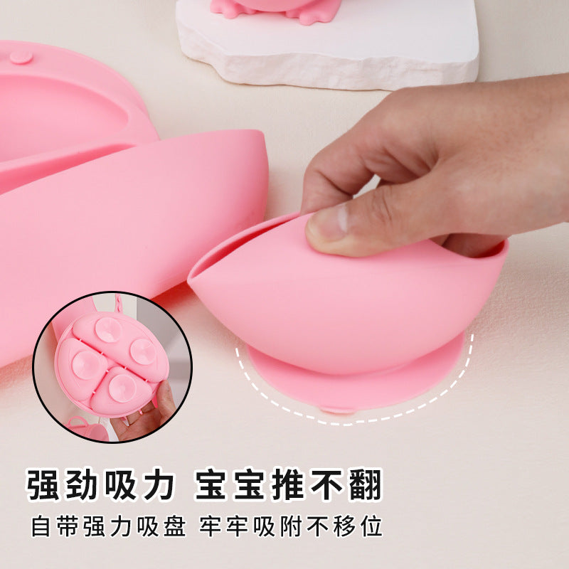 Silicone kids' meal set: baby food training suction bowl, food-grade fork and spoon, feeding utensils for babies