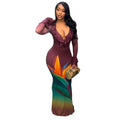 Fashion style ins cross-border elegant socialite women's clothing easiest for match outing hip skirt low-cut v neck color matching longdress